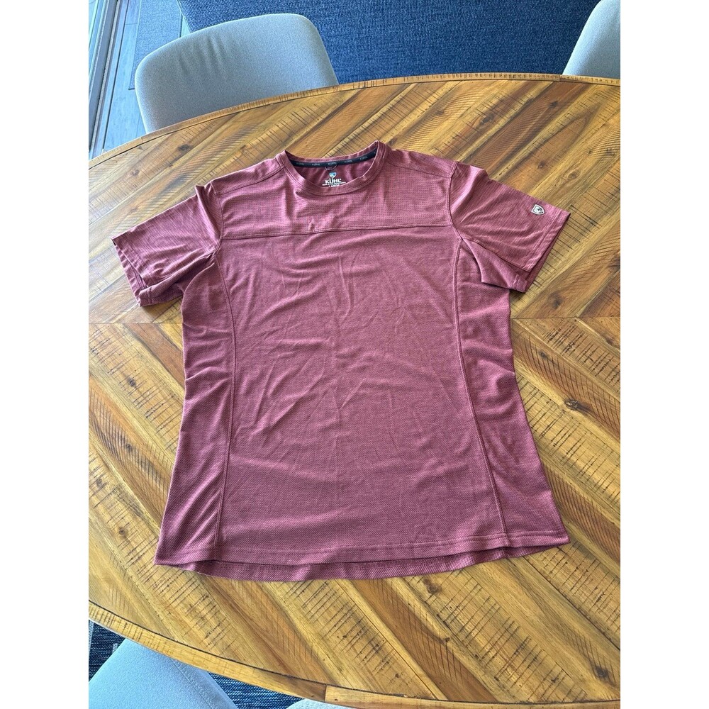 KUHL Men's Large Engineered Krew Short Sleeve Hiking Shirt Red Clay Wicking